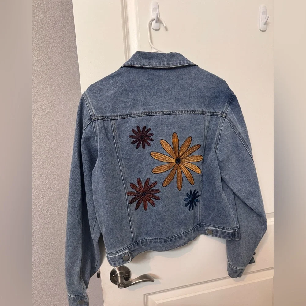 Miss Sparkling Blue Denim Jacket with Floral Embroidery - Picture 6 of 6